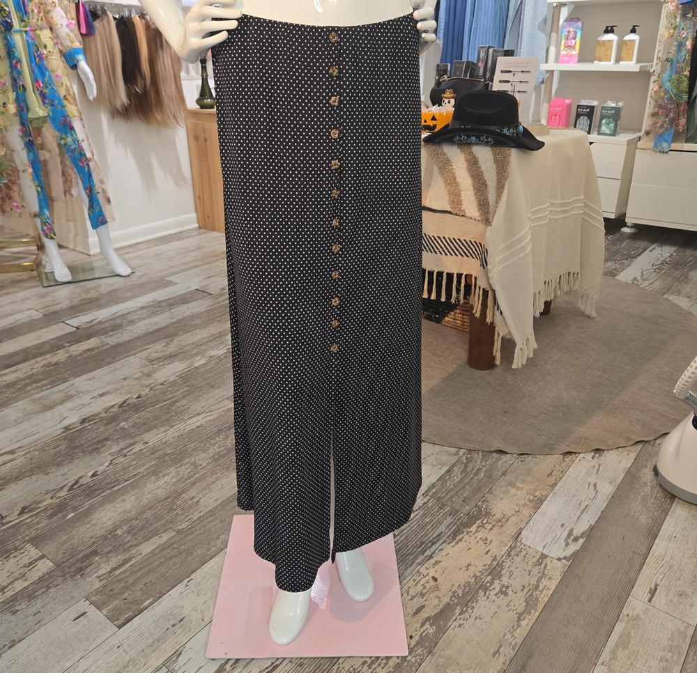 Hem & Thread Black Polka Dot Button-Front Maxi Skirt